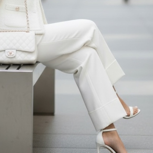 CHANEL Pants - CHANEL White and Blue Wide Leg Pants